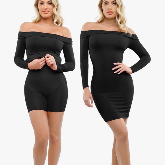 Popilush Shapewear Dress Off Shoulder Mini Dress Shapewear Long sleeve size XXL - Picture 1 of 6